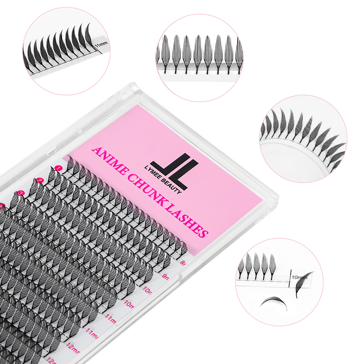 0.07MM Premade Anime Chunk Eyelash Extensions 12Rows-lymeebeauty