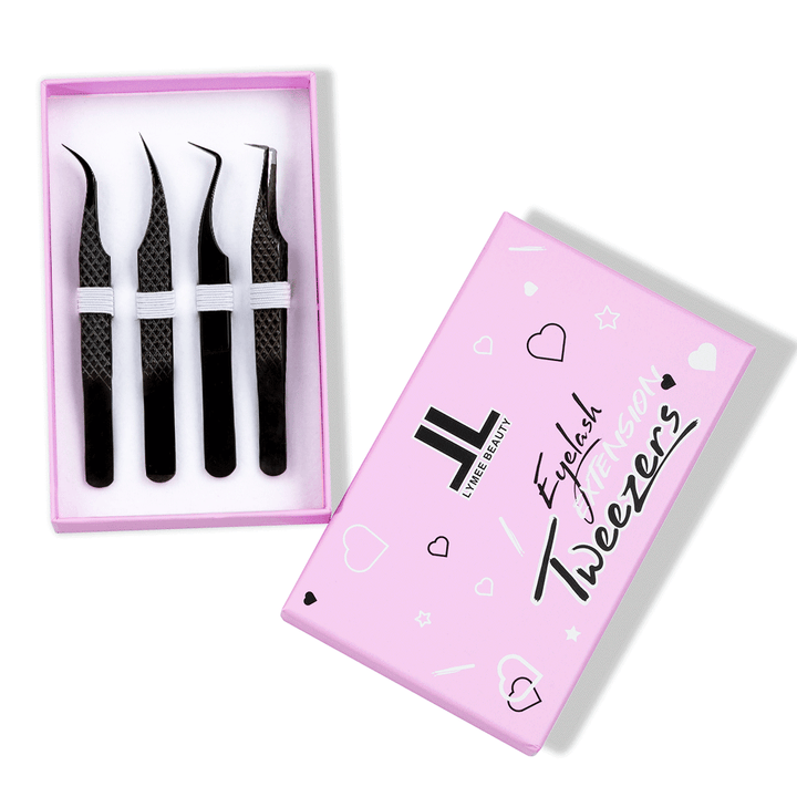 Black Professional Eyelash Extensions Fiber Tweezers Kit