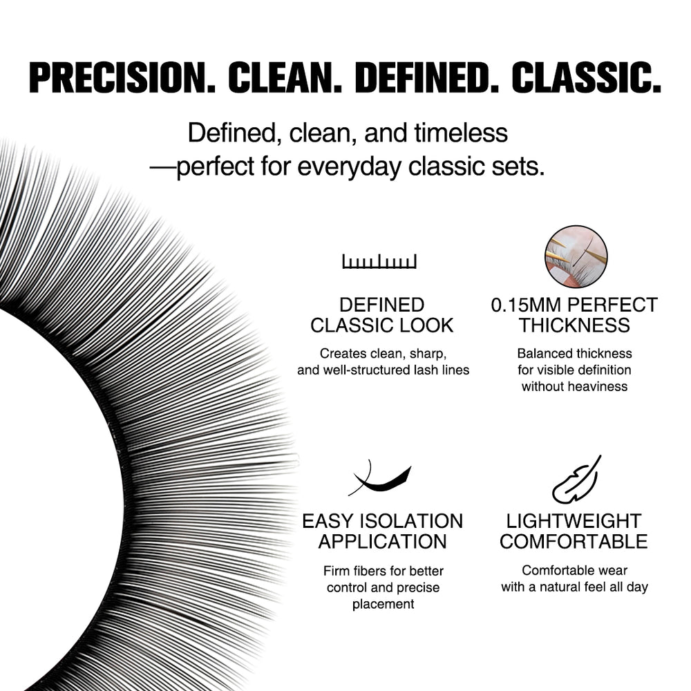 0.15MM Classic Lashes Eyelash Extensions 16 Rows -Lymeebeauty